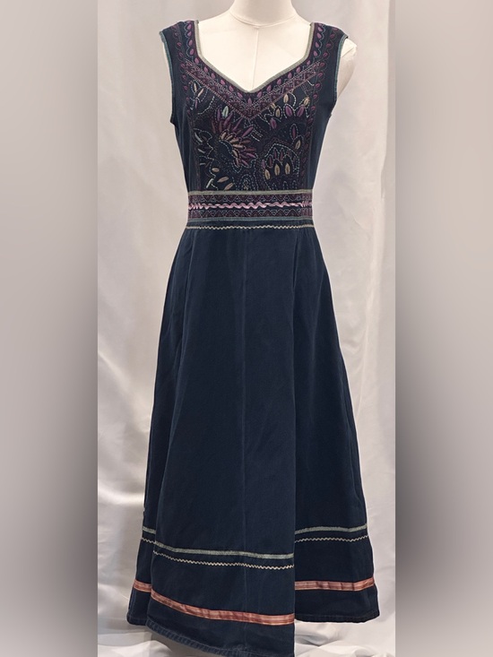 Chaber Dresses & Skirts - Embroidered Navy Velvet A-Line Dress